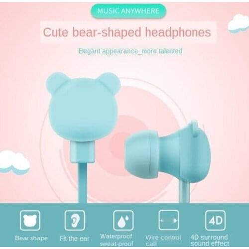 1PC Cartoon Cute Earphone 3.5mm In Ear Wired Headset with Mic Remote Bear Earphone for IPhone Samsung Xiaomi Huawei Sony