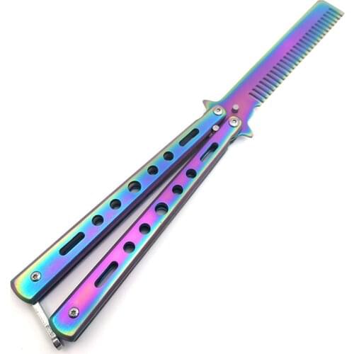 1Pc New Foldable Comb Stainless Steel Practice Training Butterfly Knife Comb Beard & Moustache Brushes Hairdressing Styling Tool