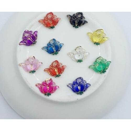 10*13mm Flowers Rose Flat back Rhinestone acrylic button wedding embellishment DIY jewelry accessory