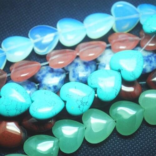 10PCS Natural Semi Precious Stone Heart Shape Of Beads Accessories Size 20MM Turquoisee Rose Quartza Black Onyx Opal Sodalite