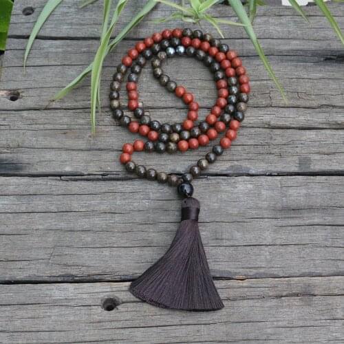 100% 8mm, 6mm, 4mm, Natural Beads, Bronzite, Red Jasper, JapaMala, Yoga Necklace, Spiritual Jewelry, Meditation, 108 Mala Beads