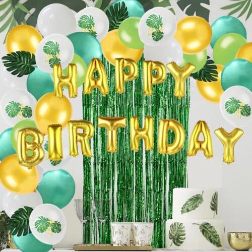11Pcs/set Green Balloons Theme Decoration Artificial Leaf Tinsel Foil Curtain Fringe Backdrop For Birthday Baby Shower Supplies