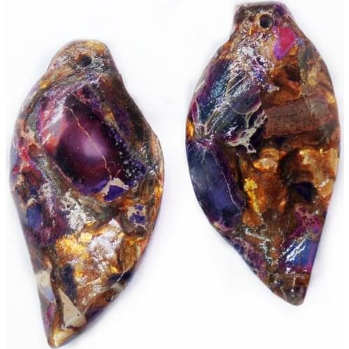 2Pcs 40x20x7mm Wholesale Purple&Bronze Sea Sediment Jasper & Pyrite Leaf Shape Pendant Bead DIY Jewelry Accessories S860