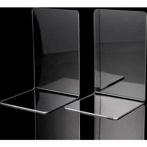 2Pcs Clear Acrylic Bookends L-shaped Desk Organizer Desktop Book Holder School Stationery Office Supplies