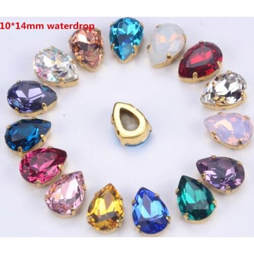 30pcs/lot 10x14mm tear/waterdrop highest quality K9 sew on stones crystal beads with gold claw noany scratch dirty