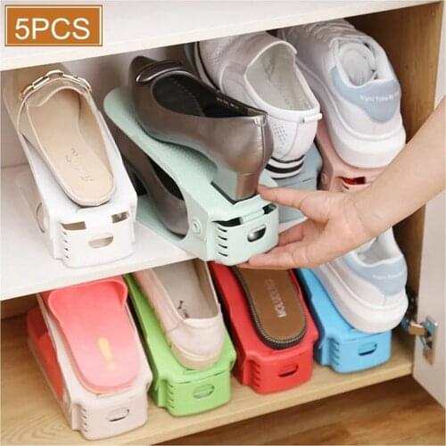 4pcs Simple Adjustable Shoe Organizer Durable Double-Layer Plastic Shoebox Holder Cabinet Storage Rack Stand Shelf Space-Saving
