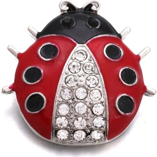 5pcs/lot New 18mm Snap Jewelry Big Red Beetle Rhinestone Metal Snap Buttons fit 18mm Snap Bracelet Earrings Women Necklaces