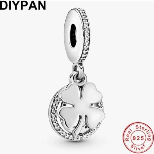 925 SilverLucky Four-Leaf Clover Dangle Charm Fit Original Pandora Bracelet Charms Bead 925 Silver Berloque Women DIY Jewelry