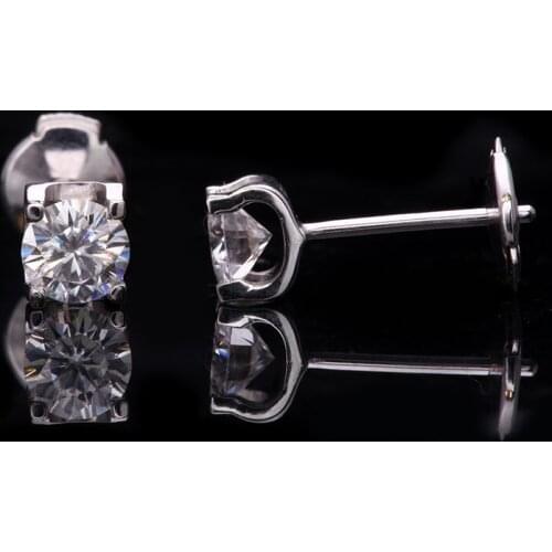 AEAW 18K White Gold Moissanite Stud Earring 1.0CT 6.5mm Engagement Wedding for Women