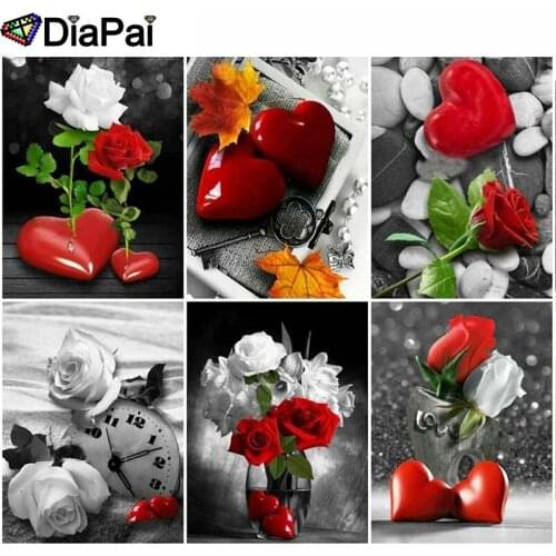DIAPAI 5D DIY Diamond Painting 100% Full Square/Round Drill "Rose flower heart landscape" 3D Embroidery Cross Stitch Home Decor