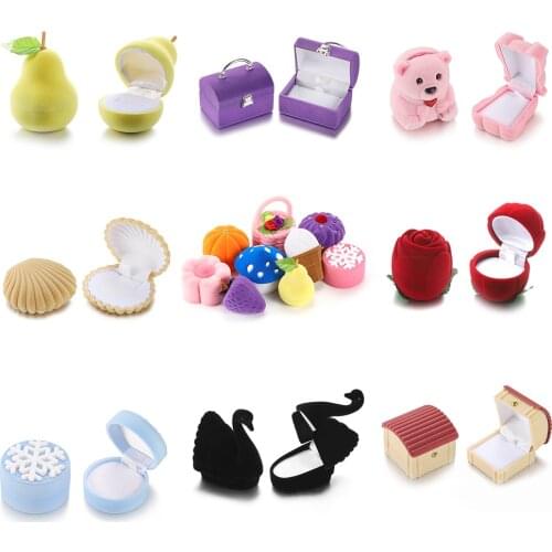 35 Style Cute Velvet Jewelry Package Gift Box Container for Earring Necklace Case Wedding Engagement Ring Storage Display Holder