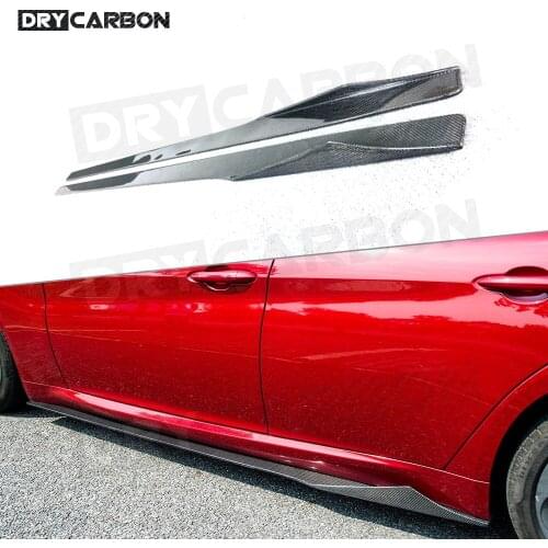 2Pcs Car Side Skirts Apron For Alfa Romeo Giulia Sedan 4 Door Bumper Side Skirts Apron Spoiler Body Kits MTC Style Carbon Fiber