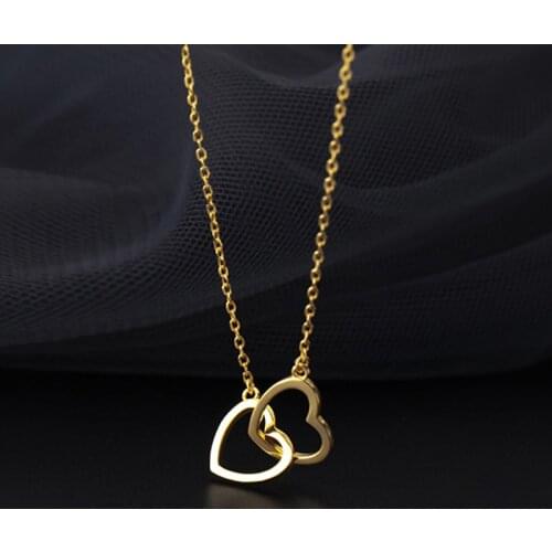 Interlocked Double Heart Necklace Stainless Steel Hollow Heart Pendant Clavicle Necklace Women Sisters Jewelry Gold Silver Color