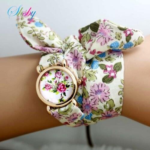 Shsby New design Ladies flower cloth wristwatch fashion women dress watches high quality fabric watch sweet girls watch gift