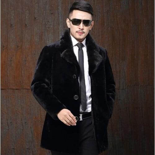 Black faux mink fur leather jacket mens warm fur leather coat men loose jacket clothes winter autumn thicken fashion