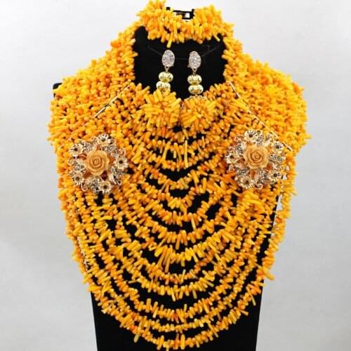 Marvelous African Wedding Jewelry Sets Orange Coral Beads Jewelry Set 15 Layers Full Beads Necklace Set Free Shipping CNR502