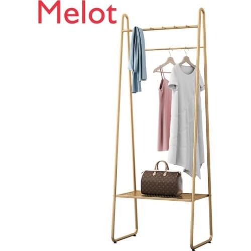Affordable Luxury Fashion European Gold Clothes Rack Floor Bedroom Coat Rack Creative Double Rod Storage Rack