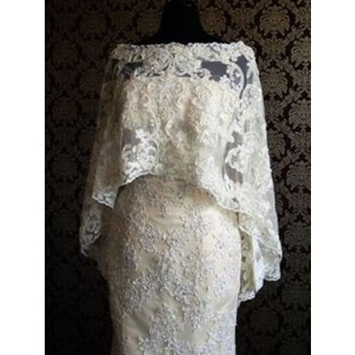 Elegant Boat Neck Wedding Bolero Lace Appliques Women Cape Beaded Wedding Shawl Vintage Bridal Wrap Wedding Accessories