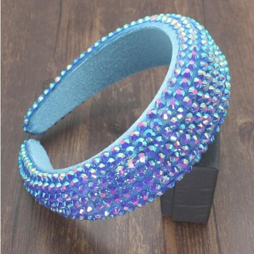 Firststar Crystal Gypsophila Rhinestone Headbands Chic Baroque Padded Headband Thick Gold Women Party Nightclub Crown Headwear