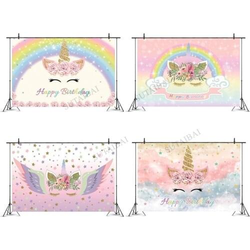 Unicorn Backdrop Photography Cartoon Rainbow Star Twinkle Kid Birthday Photo Photocall Baby Shower Party Decor Poster Background