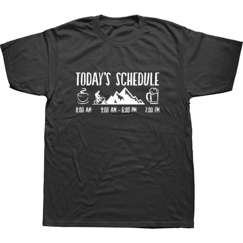 Todays Schedule Cyclings Mountain Bikings Coffee Beer T-Shirt Funny Printed T Shirts Men Short Sleeve Cotton Male Tops Tshirt