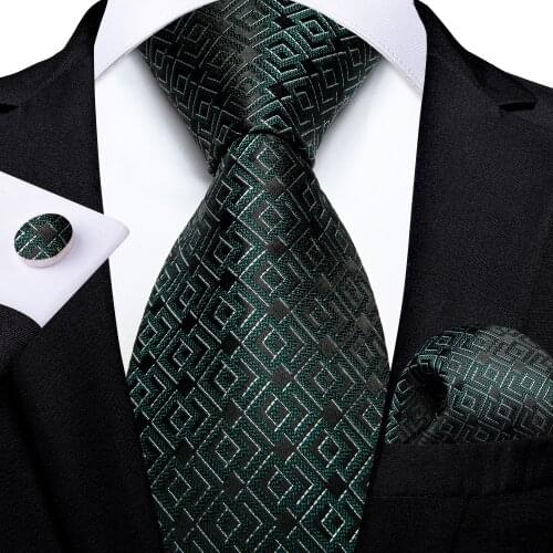SJT-7157 DiBanGu Luxury Green Mens Gift Tie for Men 100% Silk Tie Handkerchief Cufflinks Neck Tie Business Wedding Party Tie Set