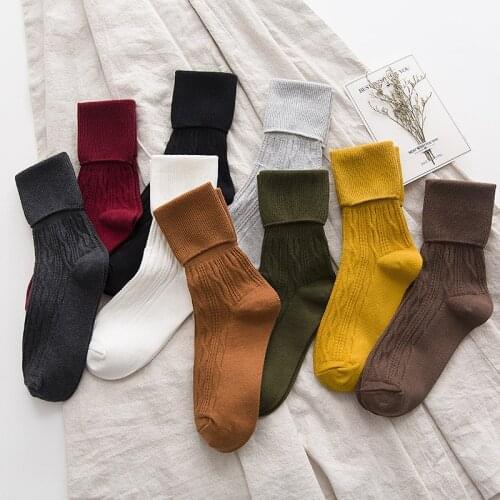 High Quality Cotton Knitting Woman Socks Solid Japanese Style Loose Long Socks for Ladies Girls Fashion Harajuku Retro Crew Sock
