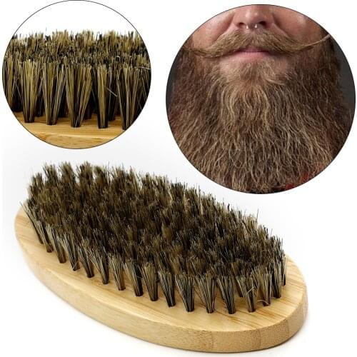 Good Quality Bamboo Men Shaving Beard Brush Natural Oval Boar Bristle Beard Grooming Comb Softening Mustache Beard Shaving Brush