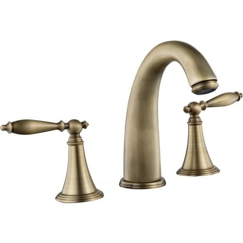 KOLERTH Antique Brass Bathroom Basin Fuacet Vintage Mixer Tap Three Holes Dual Handle Faucet