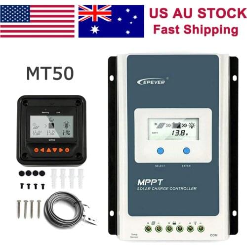 EPEVER 10A 20A 30A 40A MPPT Solar Charge Controller 12V/24V Auto Remote Meter MT50 Fit For Lithium Battery Negative Ground LCD