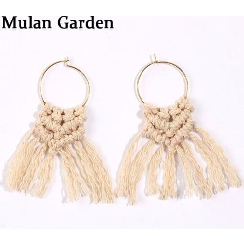 M&G 7 Colors Cotton String Tassel Alloy Earrings Hand Weaving Round Hollow Pendant Earrings Fashion Halloween Party Accessories