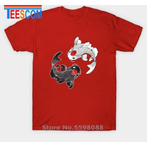 Minimalist Japanese Style Koi Fish Yin Yang T Shirt Male Female Pure Cotton T-shirt Colorful Slim Fit Unisex Short Sleeve Tshirt