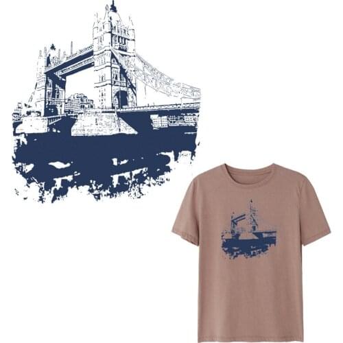 Fashion Sketch Bridge Thermal Iron On Transfer Patch Heat Vinyl Transfer For Clothes T shirt Tower Stickers Washable DIY Badge