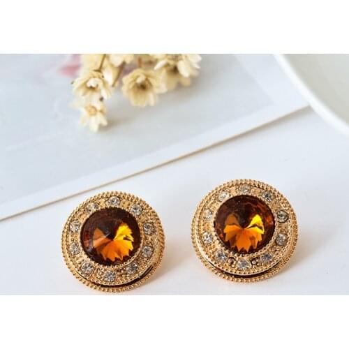 6pcs fashion gold 2016 red crystal Round earrings new full bore clip, intermediate glass earring jewelrys freeshipping
