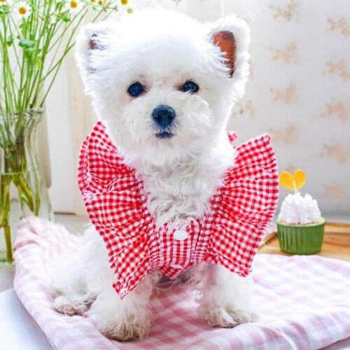Soft Summer Pet Shirt Fashion Plaid Dog Vest Clothes For Small Dogs Chihuahua Cotton Puppy Shirts T shirt Cat Vests with Bowknot