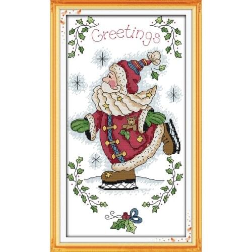The skating Santa Claus cartoon decor painting counted on canvas 14CT11CT Chinese Cross Stitch kits needlework Sets embroidery