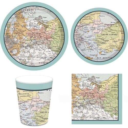 44pcs/set Earth Theme Disposable Tableware World Map Paper Plate Cups Travel Retirement Party Decoration Birthday Party Supplies