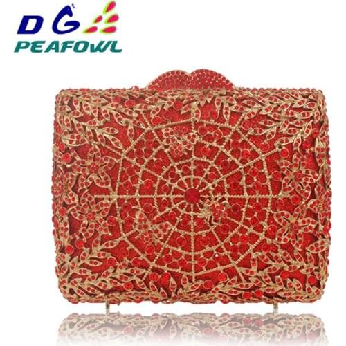Dazzling Hollow Out Women Gold Metal Clutches Minaudiere Handbags Purses Diamond Evening Wedding Cocktail Clutch Bag