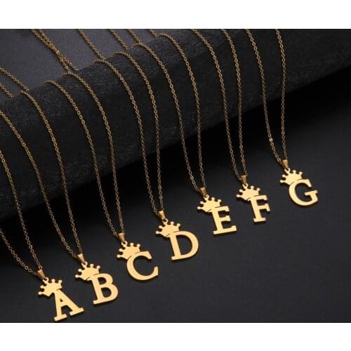 Cazador 26 Initial Letter Necklace With Crown Stainless Steel Gold Color Alphabet Pendant Necklaces 2021 Trend Jewelry Wholesale