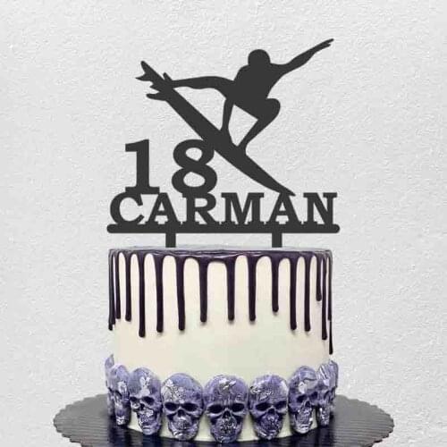 Personalized Surfer Cake Topper Male Surfing Silhouettes Beach Surfing Cake Topper Surfer Birthday Party Cake Decoration