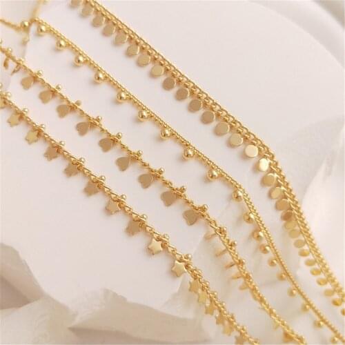 14K Gold Filled Hang ball chain hang wafer chain clip heart five-pointed star hand chain DIY loose chain