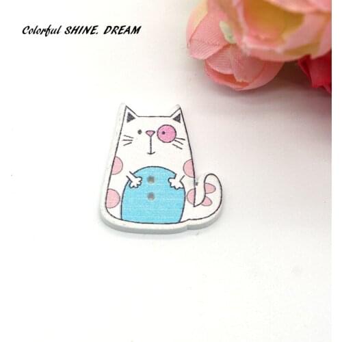 12pcs Wood Buttons Mixed Color Fat Cat Cartoons Sewing Button Scrapbooking Embellishments Crafts Decorative 26X23mm