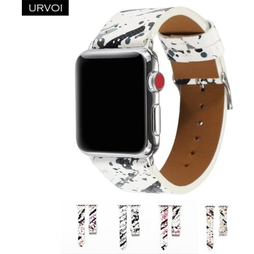 URVOI Band for Apple Watch series 6 SE 5 4 3 2 1 microfiber with Graffiti painted strap for iWatch PU leather modern design