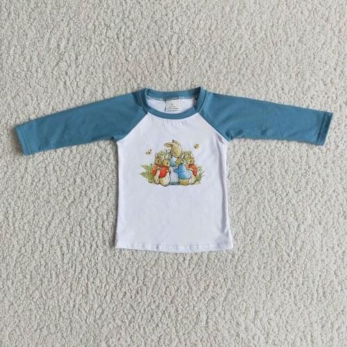 Kids boutique clothing boy raglan shirt with rabbit pattern boy Easter Day top