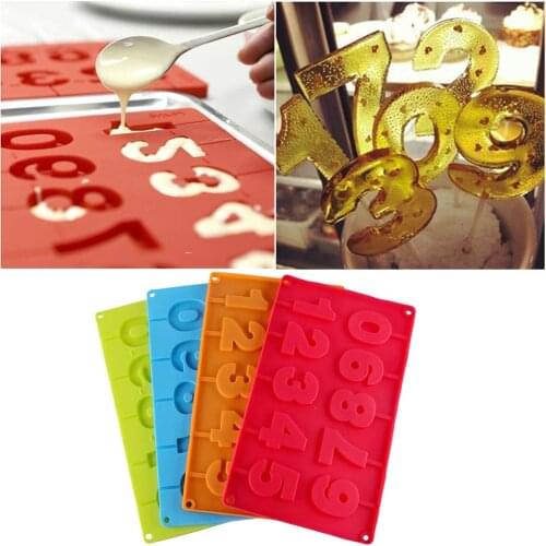 Lollipop Silicone Mold 3D DIY 0-9 Number Homemade Dessert Mould For Cake Chocolate Candy Ice Cubes Tray Baking Accessories Tools
