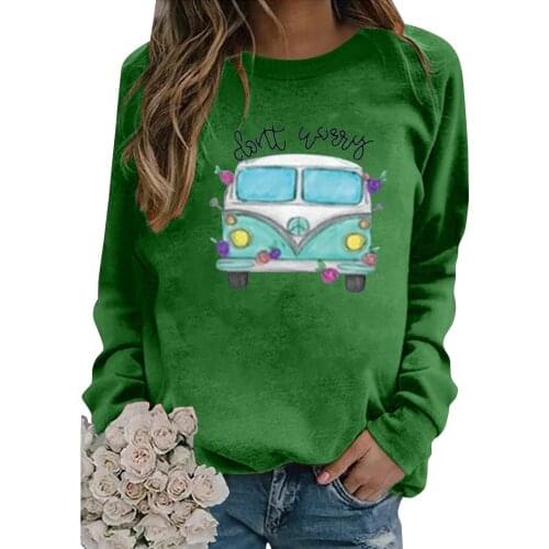 Oversize Hoodies Women O-neck Sweatshirt Long fun Print Casual Loose Pullover Shirt Blouse Short Sweater Cute Womens Sweater