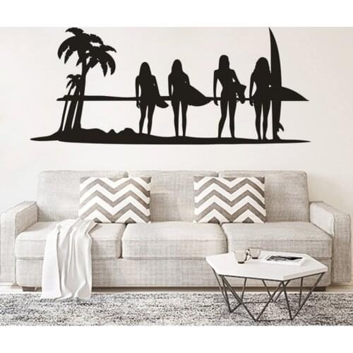 Surfing Girls Wall Vinyl Decal Sunset Surfing Wave Wall Sticker Sea Beach Style Home Decor Summer Sports Wall Poster AZ120