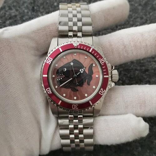 Vintage Watch 1960 NH35/NH38 Automatic Movement Mechanische Retro-Uhr Montre mécanique rétro Green Luminous 5ATM Cartoon shark