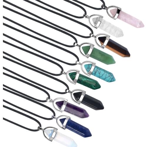 Yingwu Natural Stone Crystal Pillar Agates Pendants Necklaces for Making Jewelry Mixed Charm Point Pendant Necklace 5pcs Lot