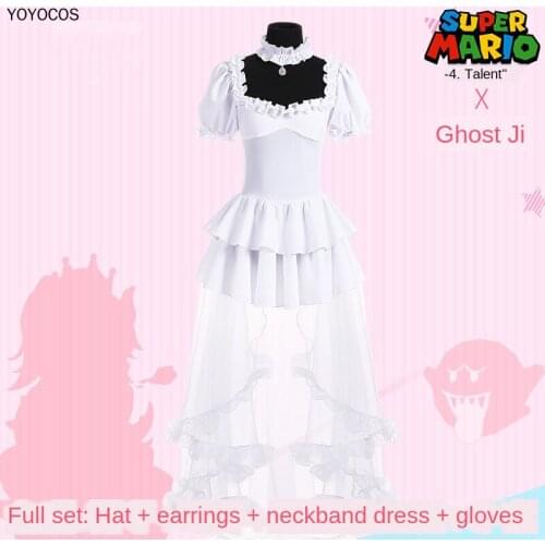 YOYOCOS Super Mario Boosette Cosplay Costume Bowsette Princess Koopa White Costume Women Long Dress Ball Gown Retro Dress